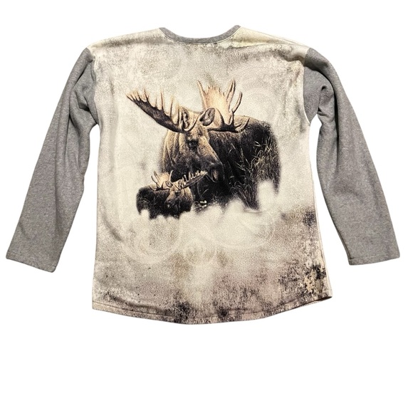 Vintage All Over Print Gray Moose Graphic Crew Neck Fleece Made in‎ USA XXL - Picture 2 of 5